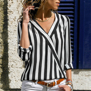 Striped v-neck casual blouse