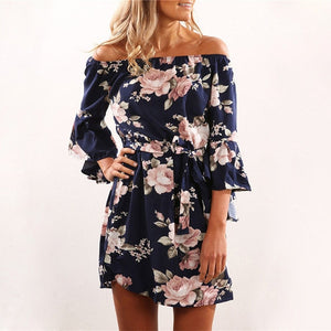 Off-shoulder floral print summer dress